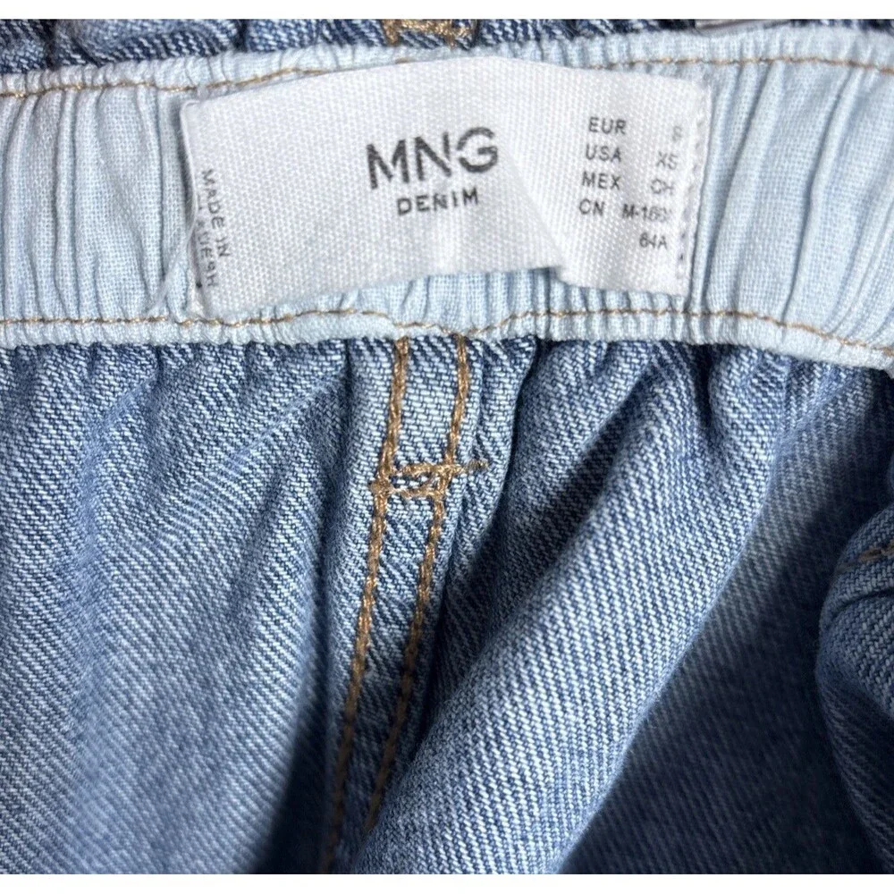 MNG by Mango Women’s Denim Mini Skirt XS Blue High Rise Paperbag Waist Y2K